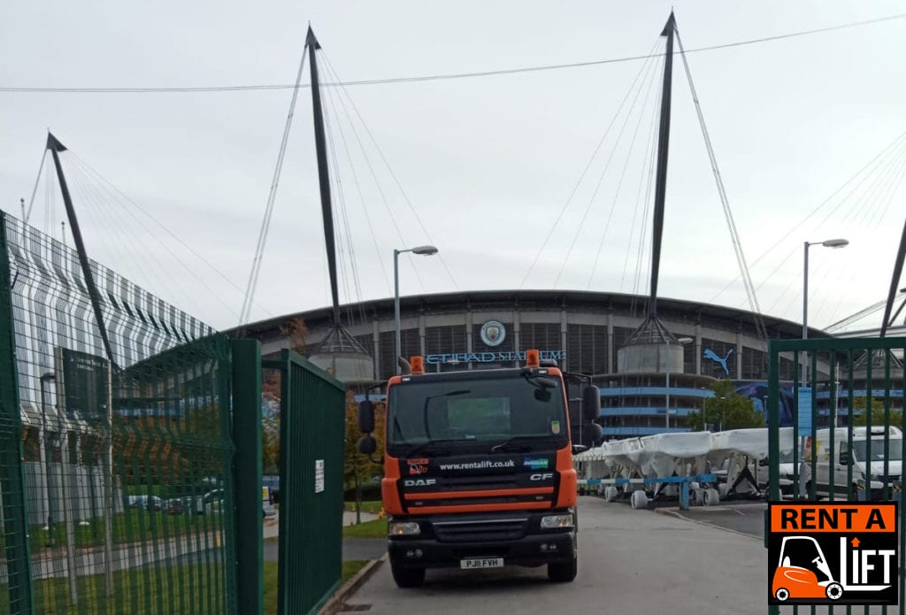 Rent A Lift truck in front of the Etihad Stadium